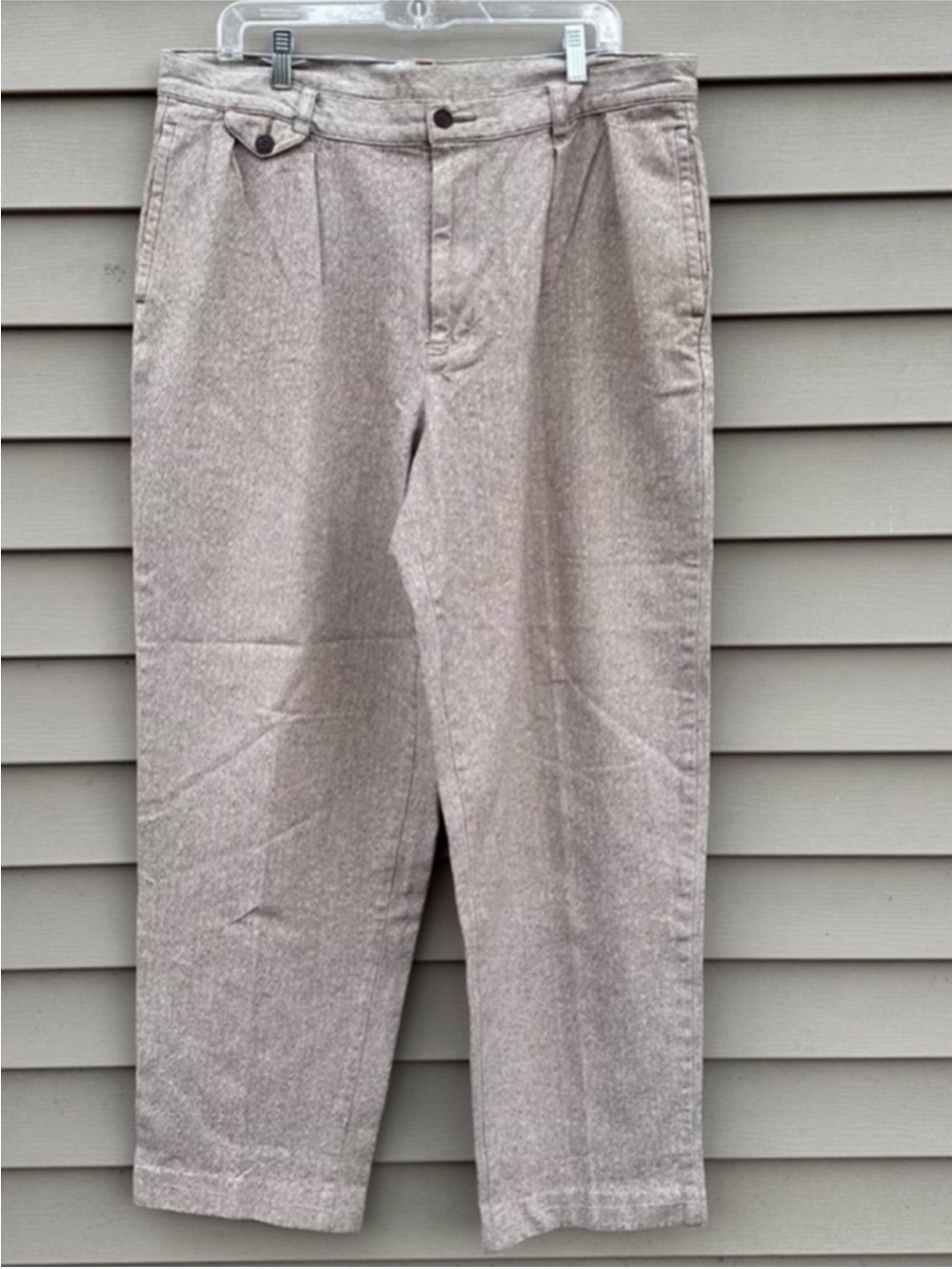 Nautica countryside men’s pants herringbone khaki slacks pleated front 36x30